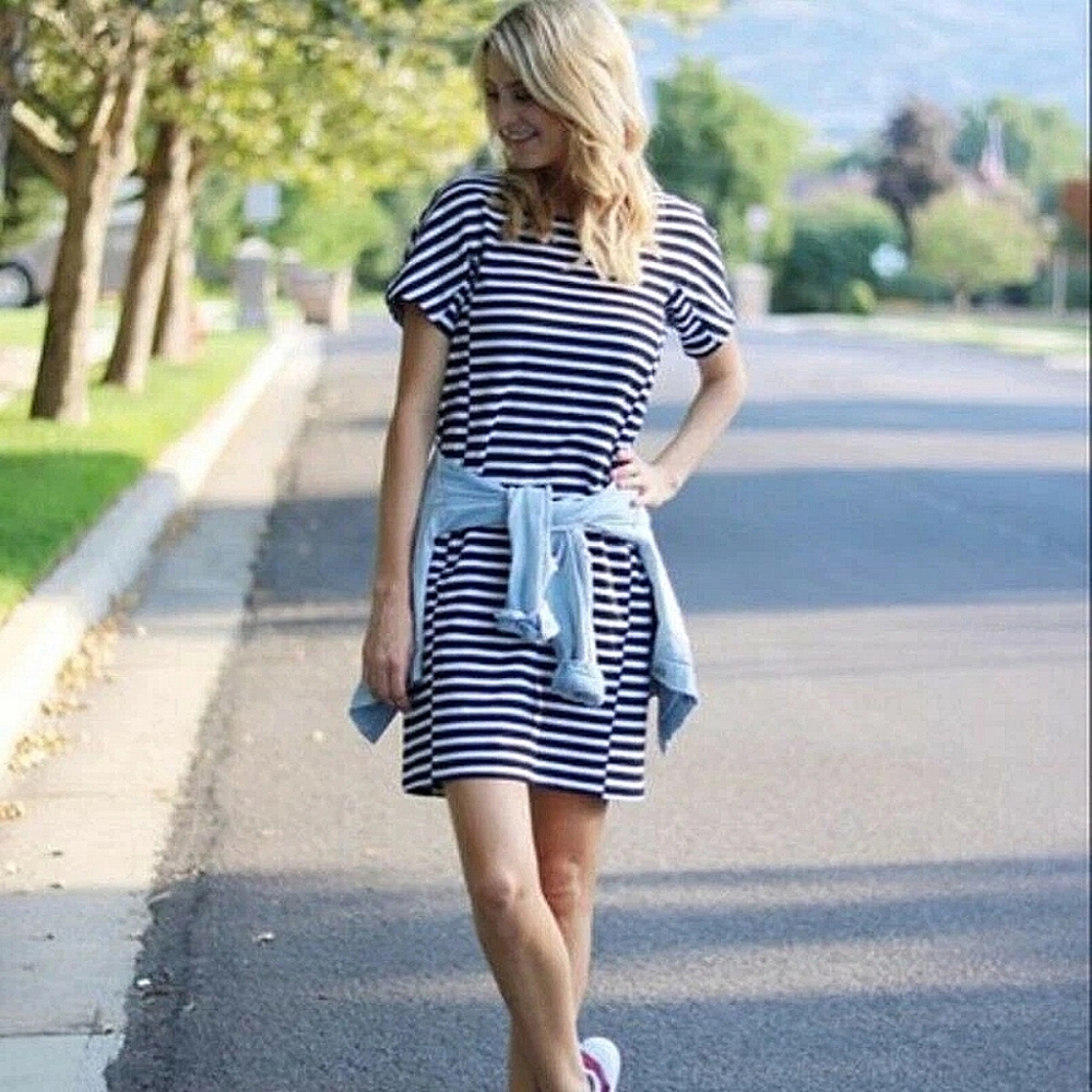 J.Crew Navy & White Striped Casual T-Shirt Dress Size XS ⚓️